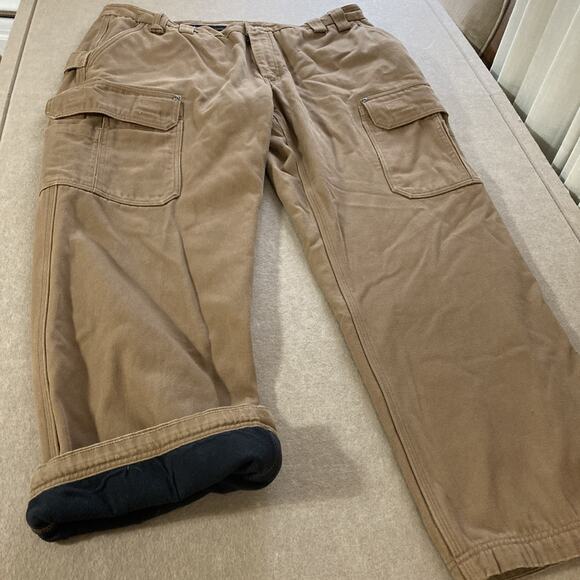 Duluth Trading Fleece Lined Cargo Pants Mens 44x34 Brown Workwear Utiliy canvas - Picture 5 of 8